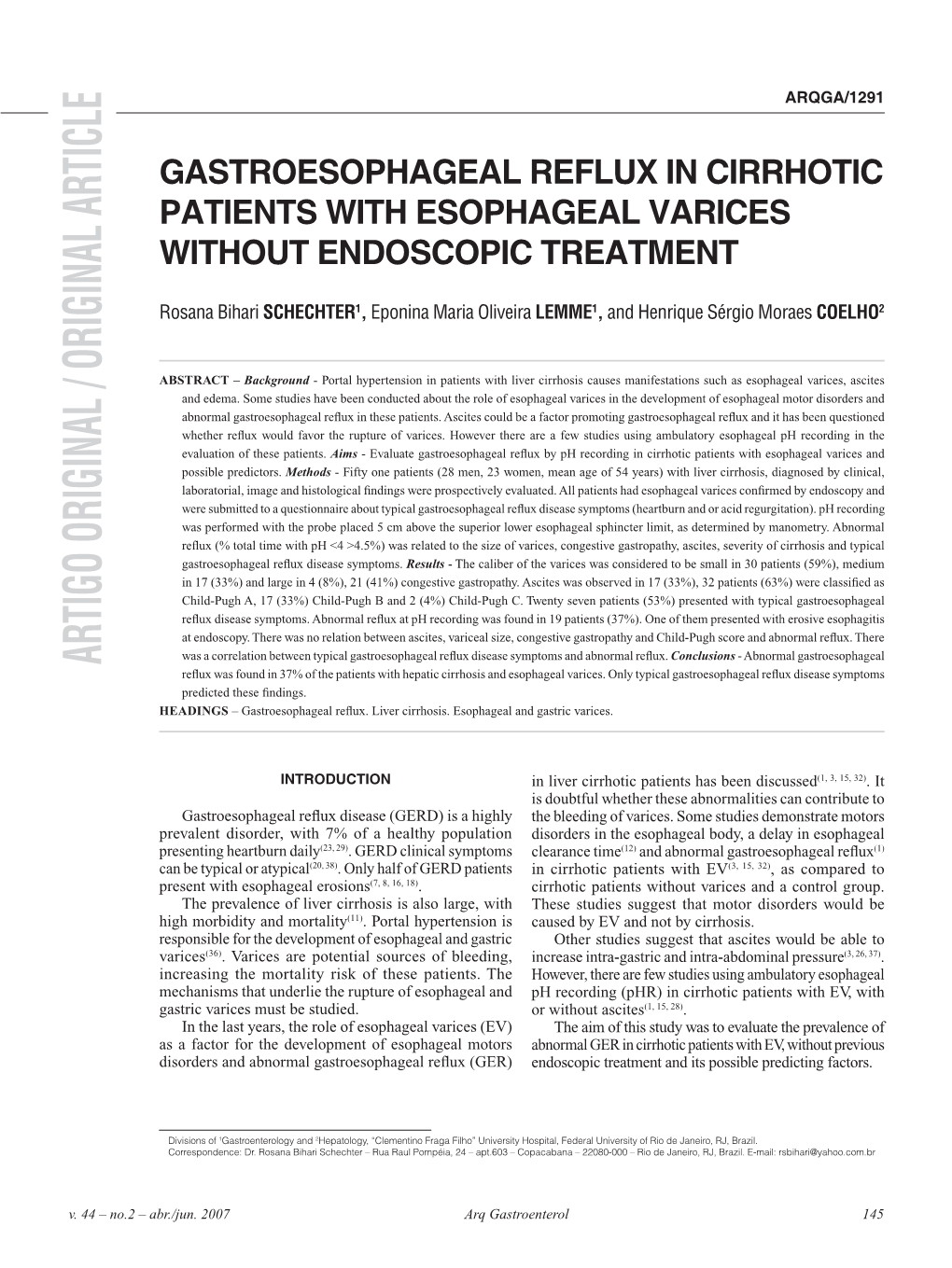 Gastroesophageal Reflux in Cirrhotic Patients with Esophageal Varices Without Endoscopic Treatment