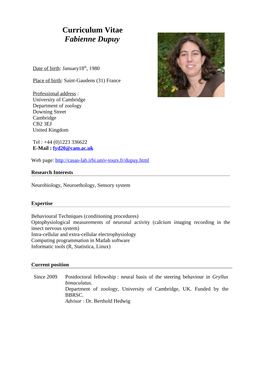 Curriculum Vitae Fabienne Dupuy