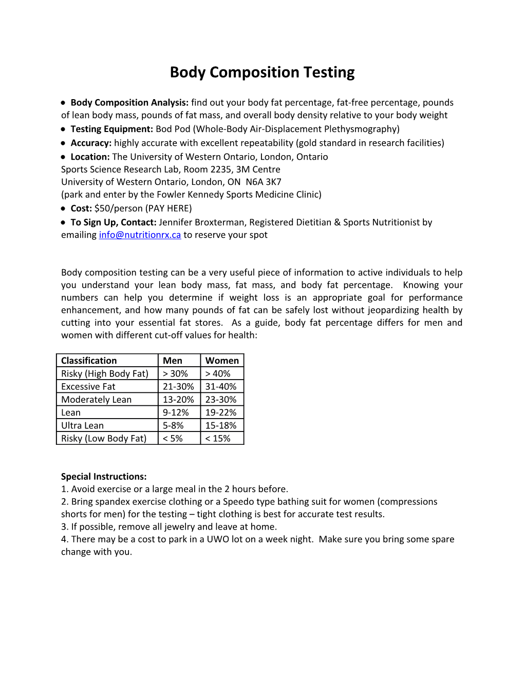 Body Composition Testing