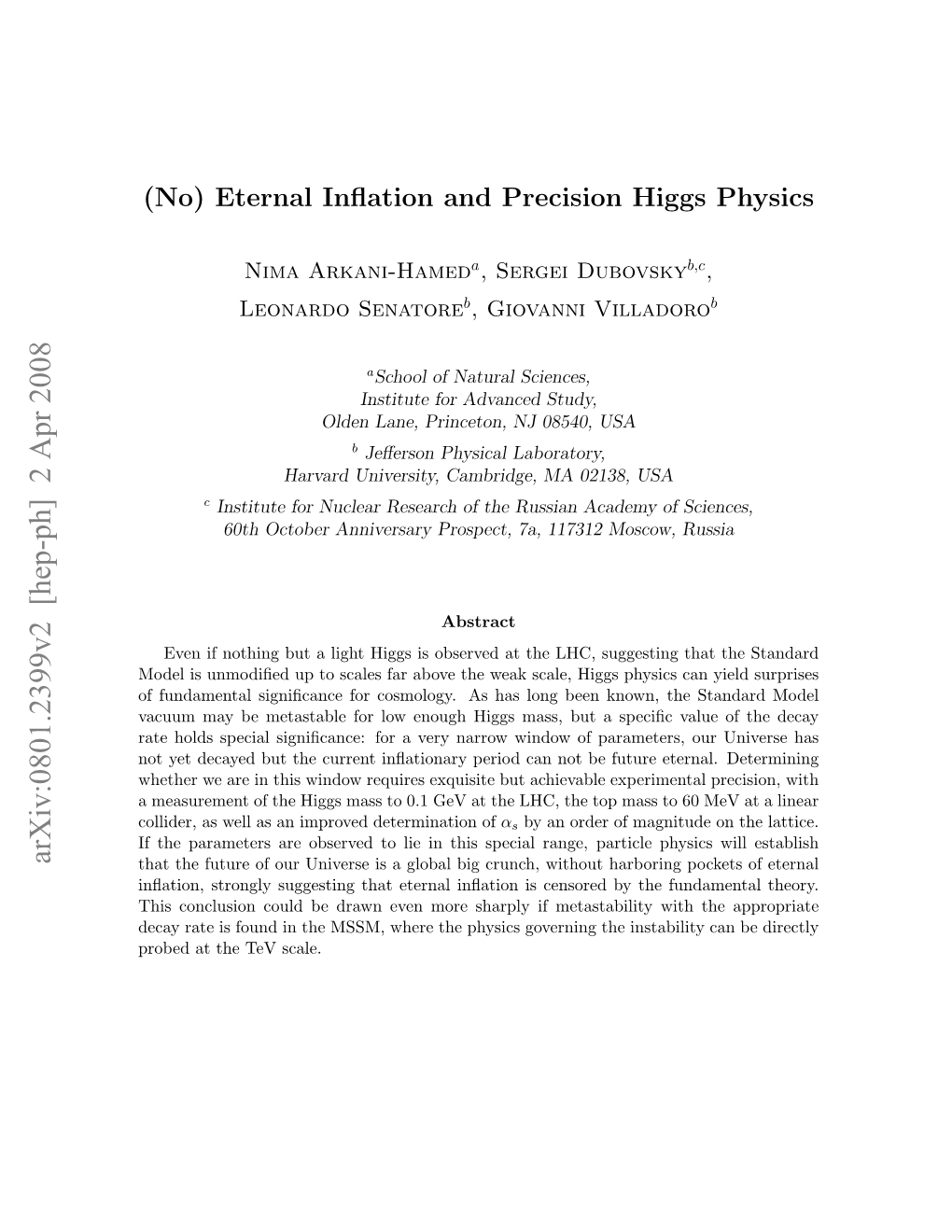 (No) Eternal Inflation and Precision Higgs Physics