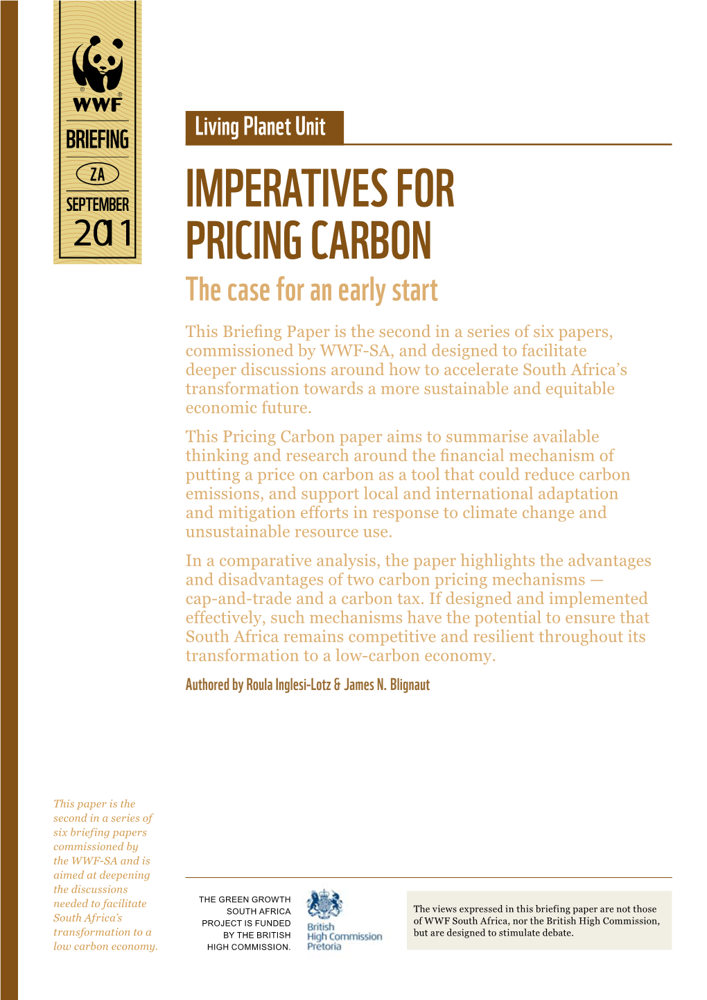 Imperatives for Pricing Carbon: the Case for an Early Start