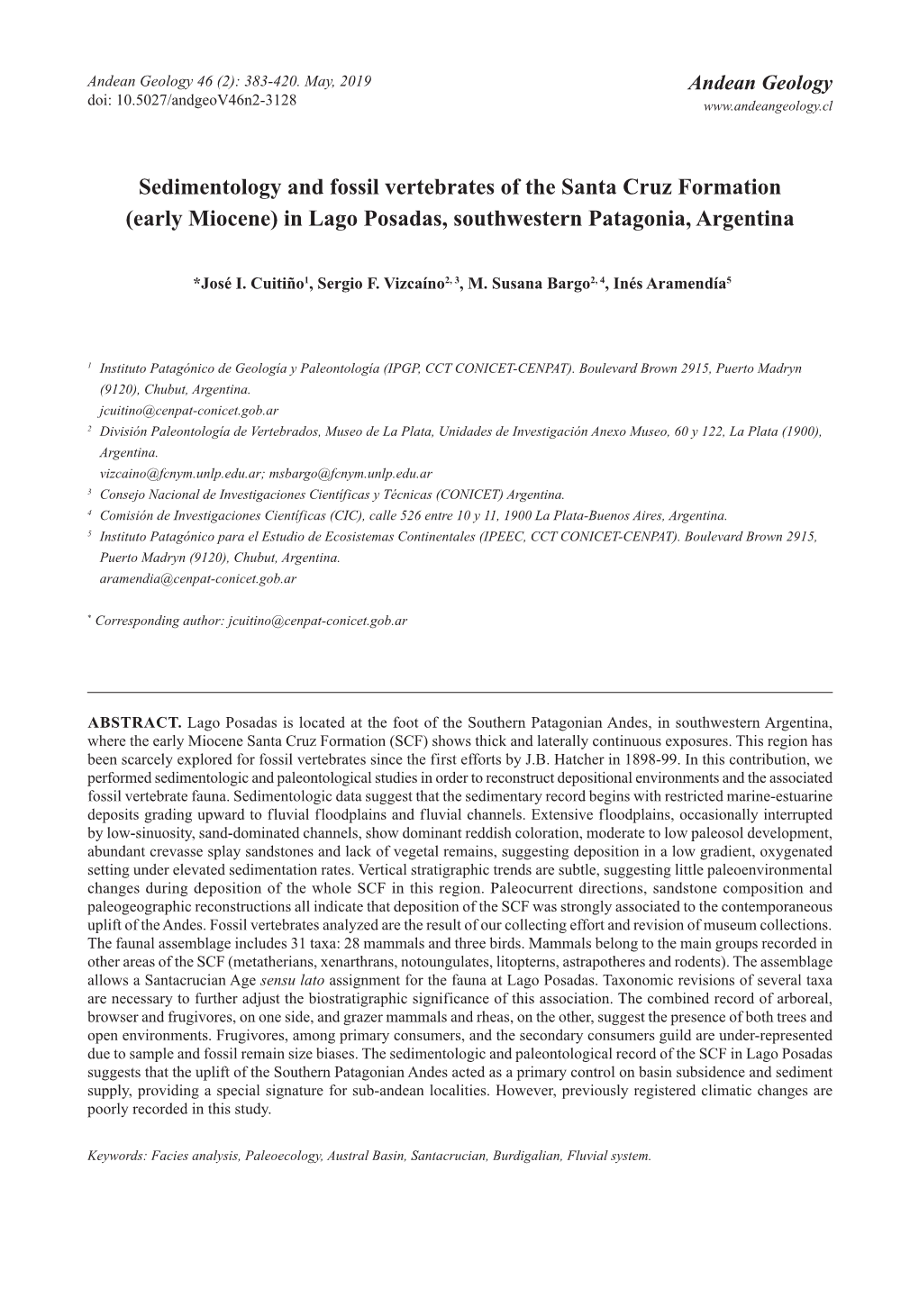 (Early Miocene) in Lago Posadas, Southwestern Patagonia, Argentina