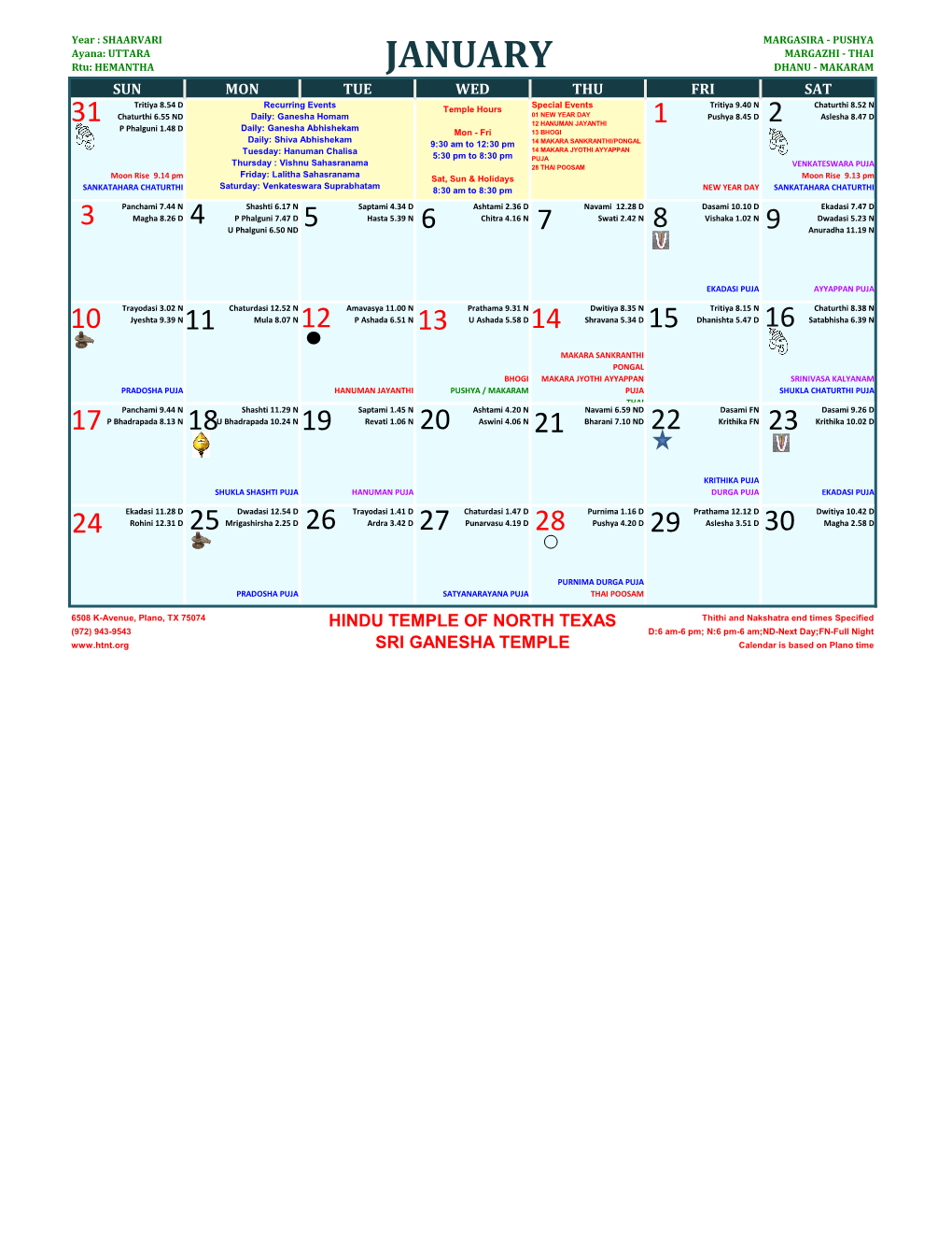 Temple Calendar