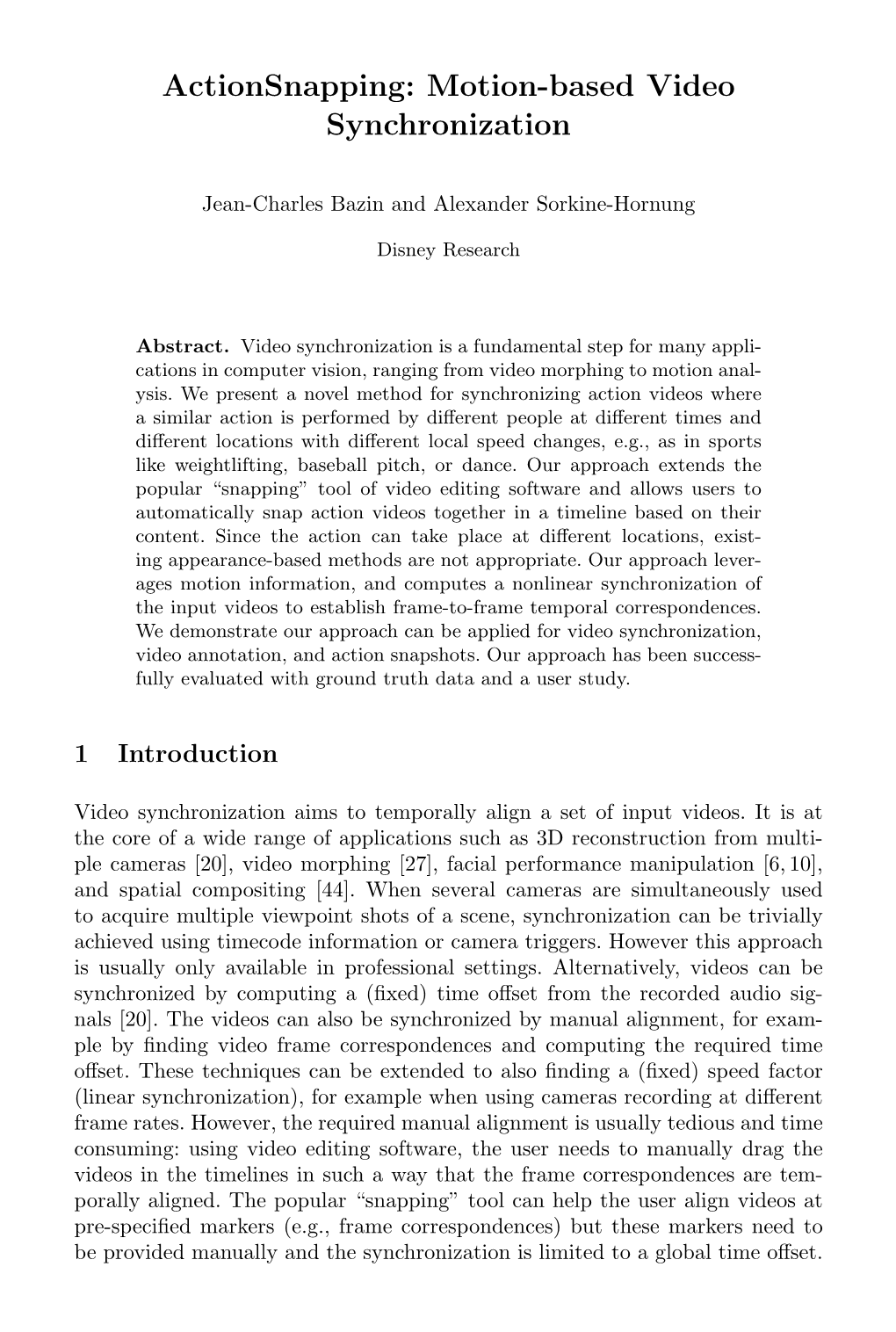 Motion-Based Video Synchronization