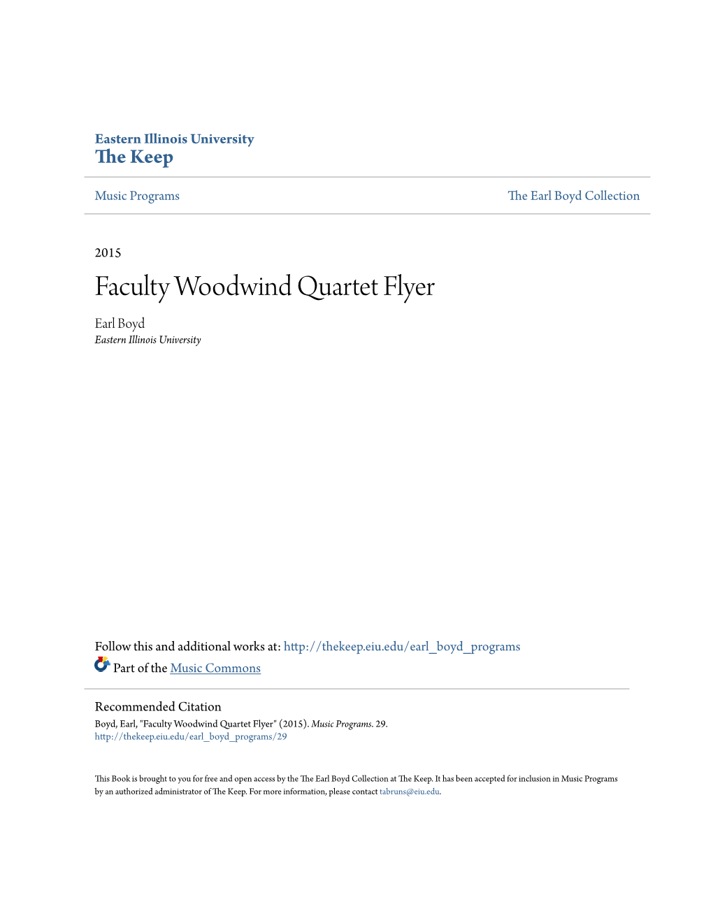 Faculty Woodwind Quartet Flyer Earl Boyd Eastern Illinois University