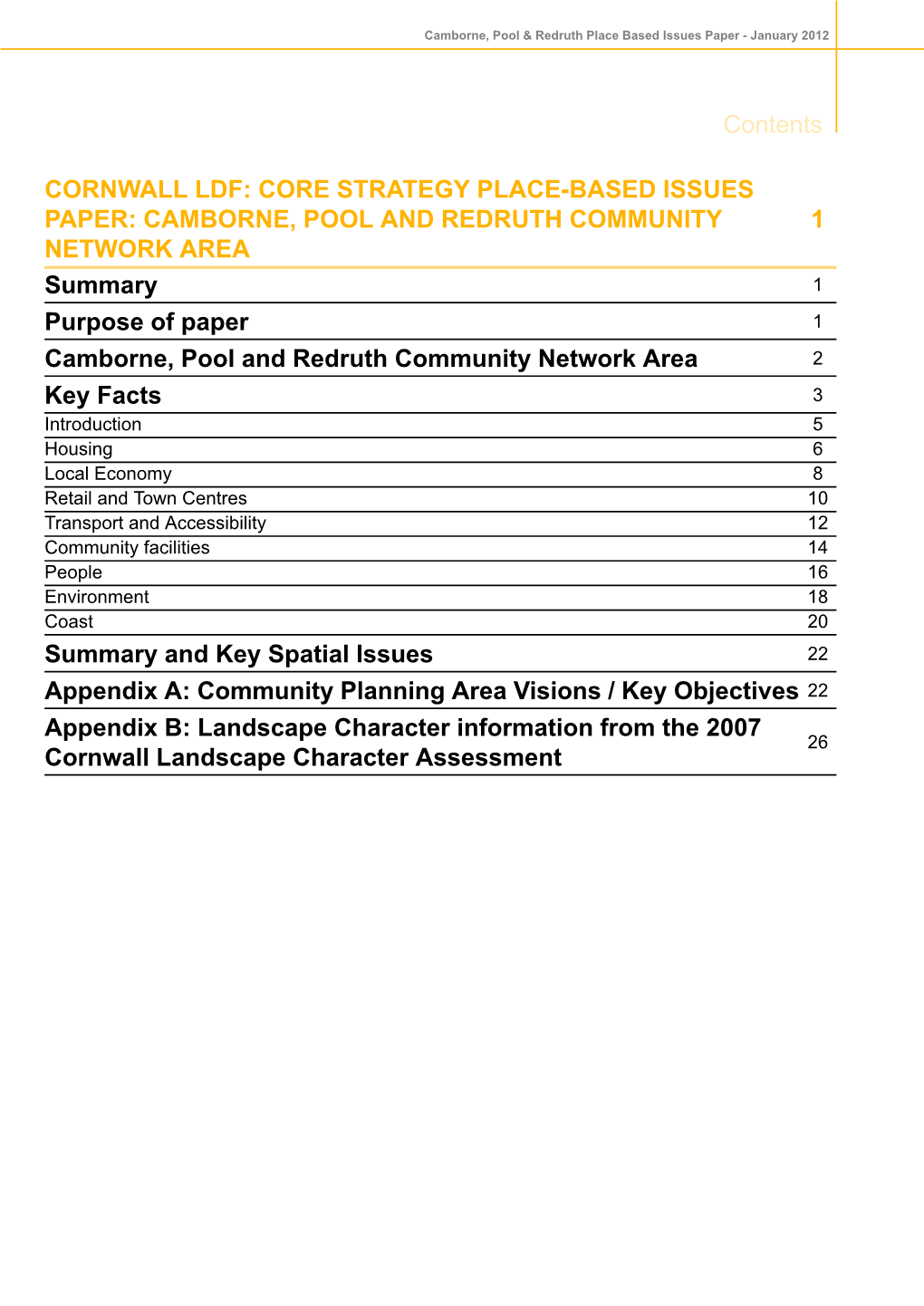 Camborne, Pool & Redruth Place Based Issues