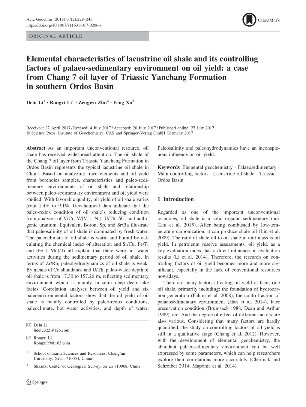 Elemental Characteristics of Lacustrine Oil Shale and Its Controlling Factors of Palaeo-Sedimentary Environment on Oil Yield