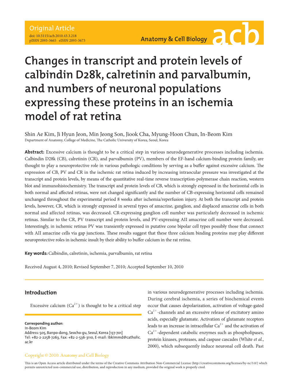 Changes in Transcript and Protein Levels of Calbindin D28k, Calretinin