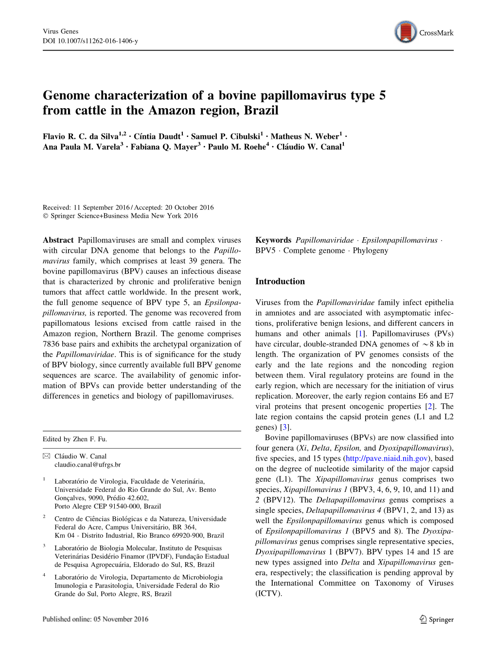 Genome Characterization of a Bovine Papillomavirus Type 5 from Cattle in the Amazon Region, Brazil