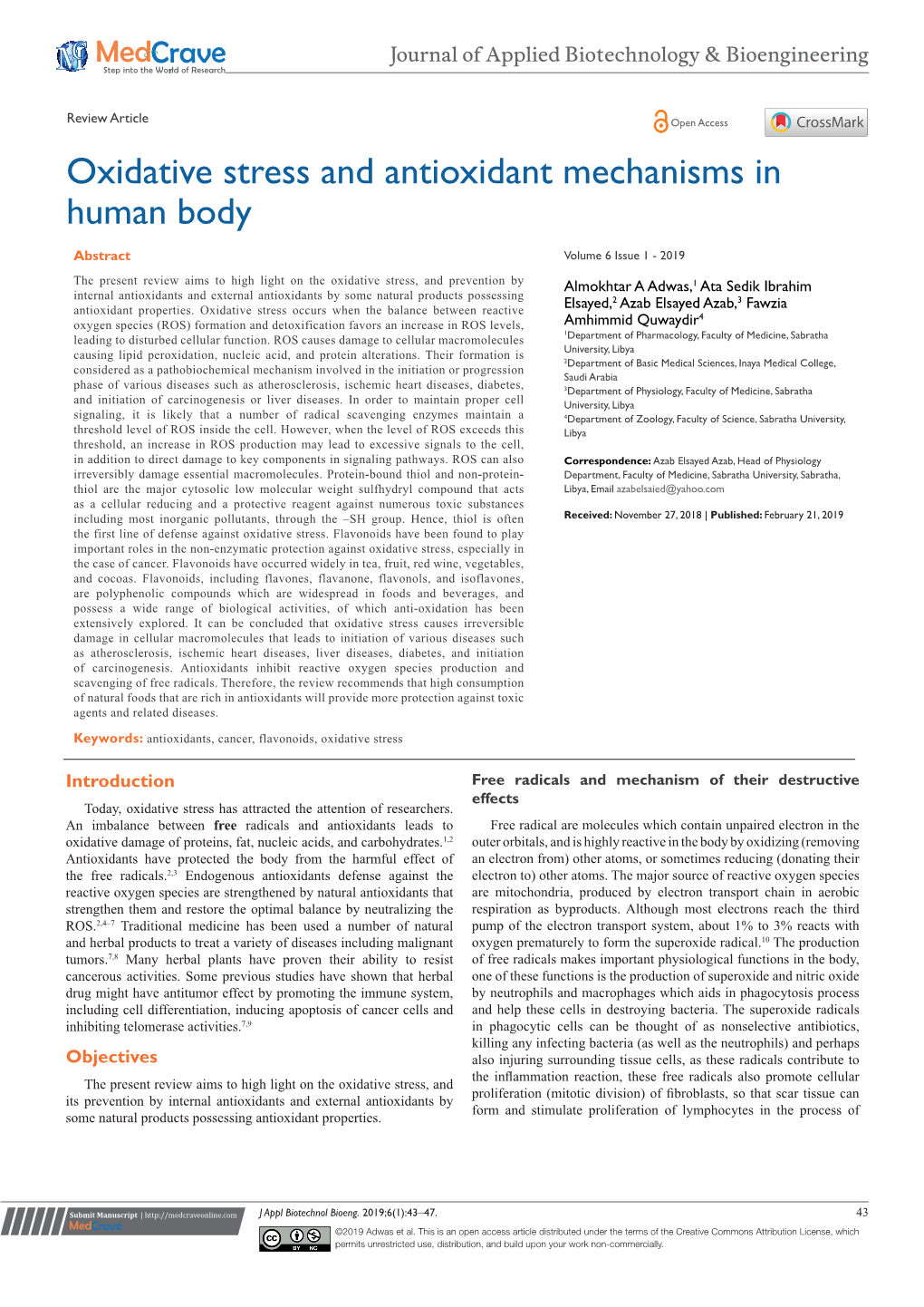 Oxidative Stress and Antioxidant Mechanisms in Human Body