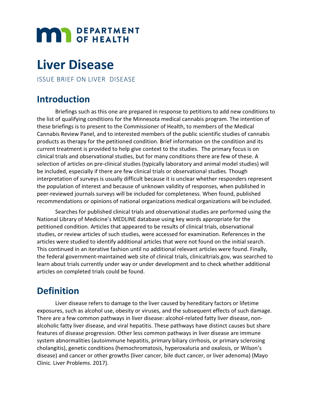 Liver Disease ISSUE BRIEF on LIVER DISEASE