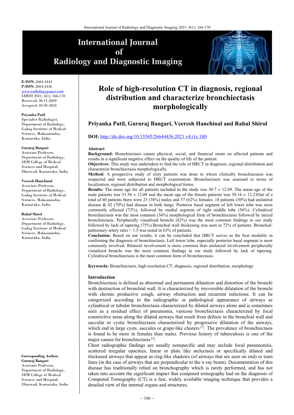 Role of High-Resolution CT in Diagnosis, Regional Distribution and Characterize Bronchiectasis Morphologically