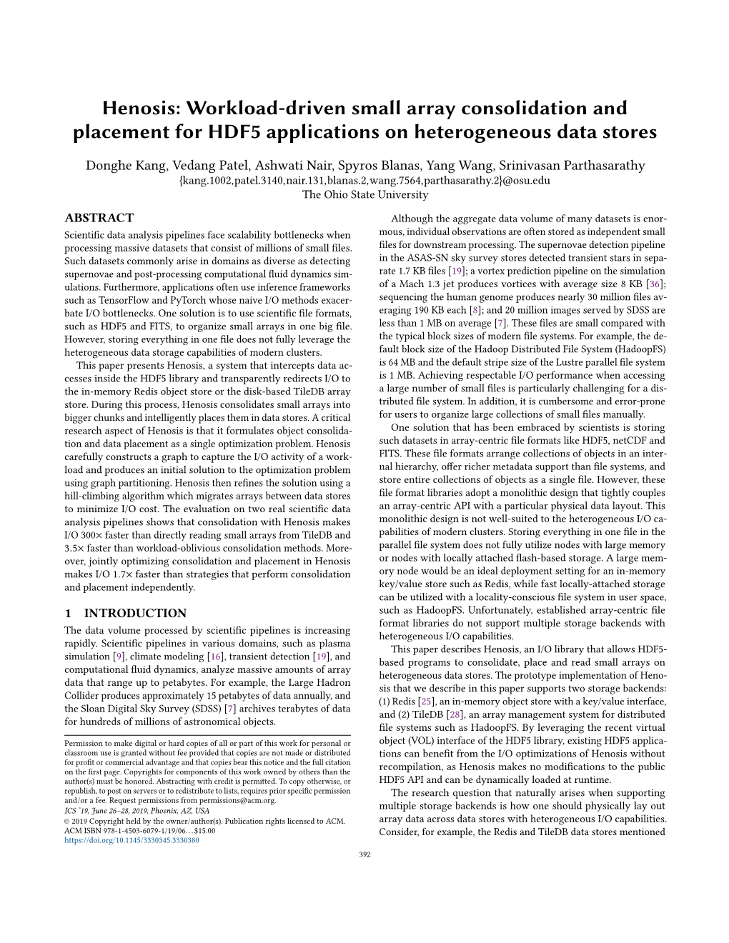 Henosis: Workload-Driven Small Array Consolidation and Placement for HDF5 Applications on Heterogeneous Data Stores