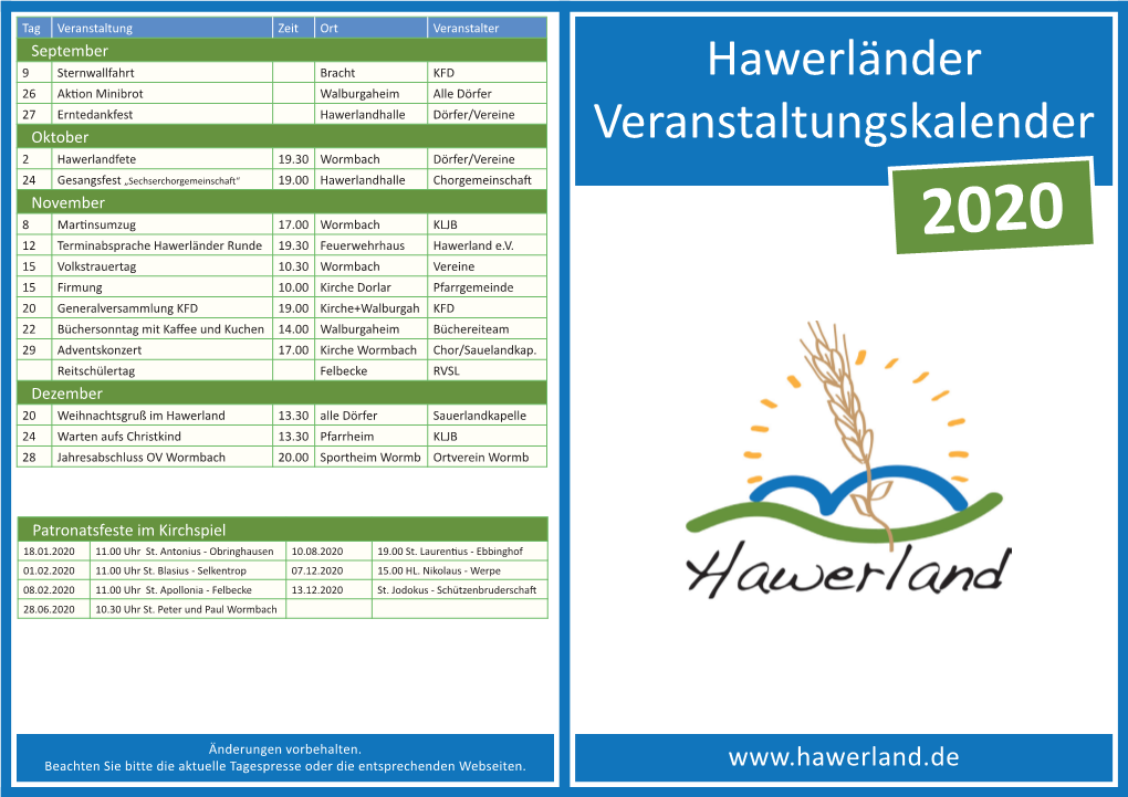 Hawerländer Veranstaltungskalender