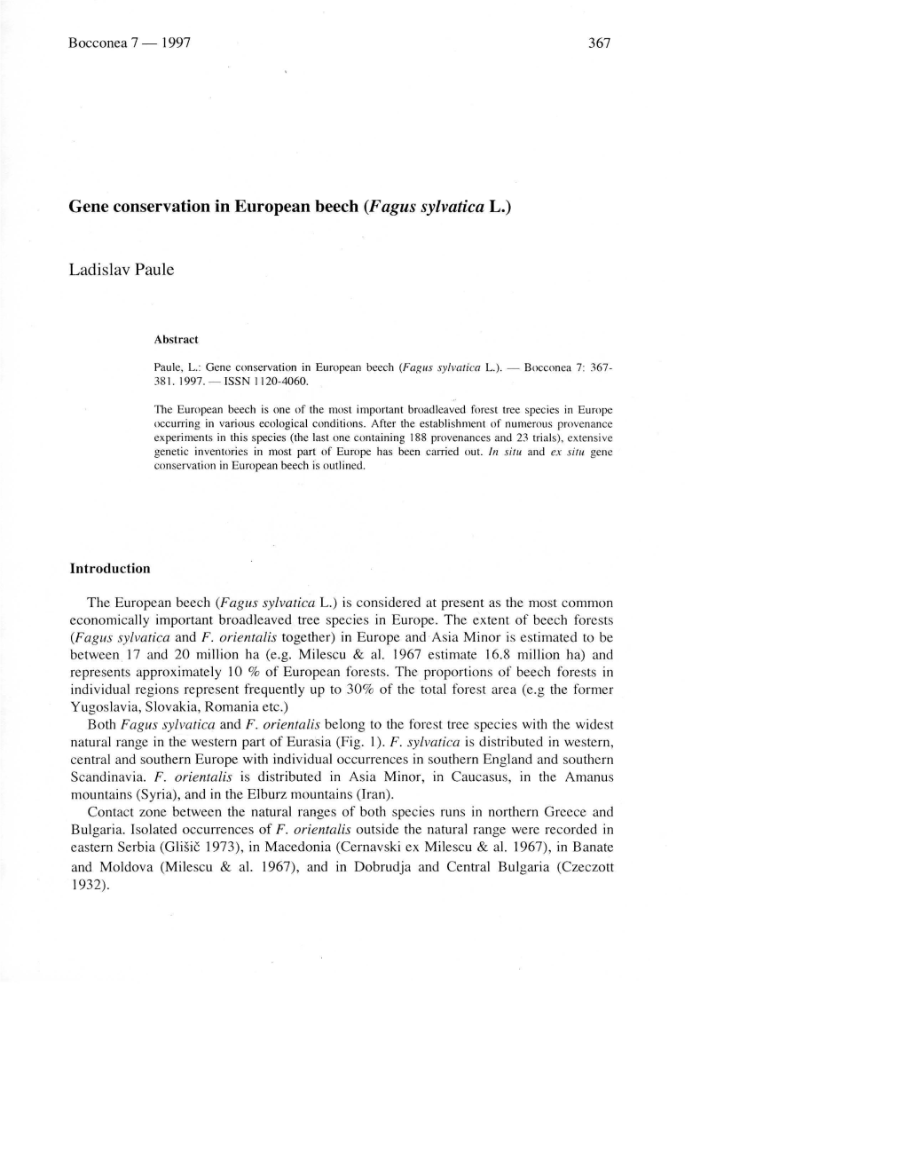 Gene Conservation in European Beech (Fagus Sylvatica L.)