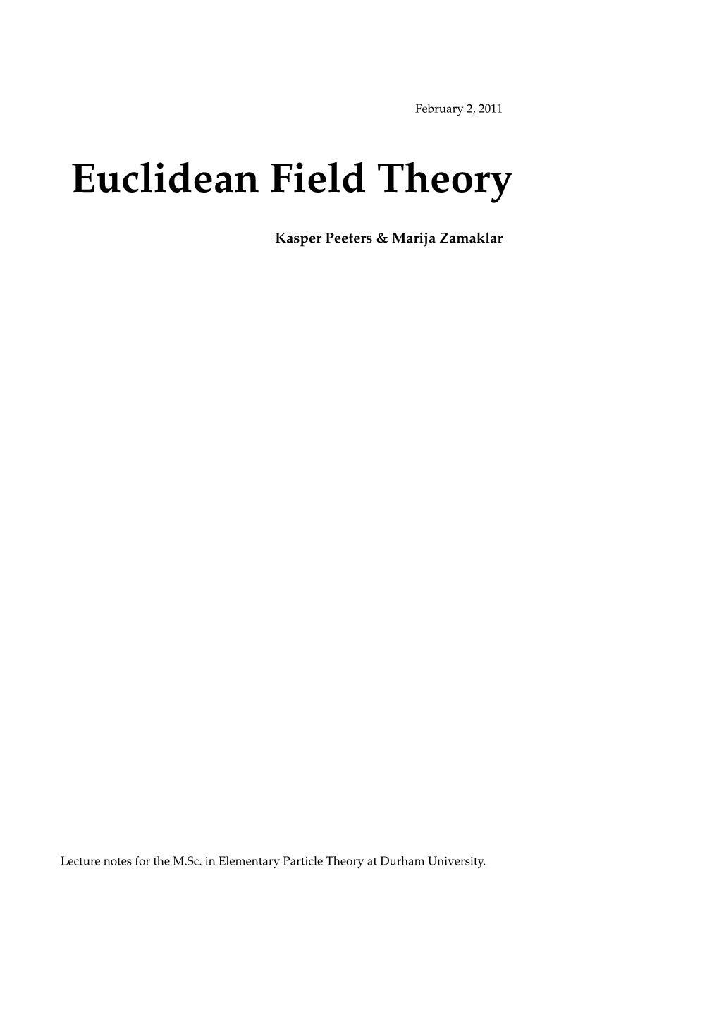 Euclidean Field Theory