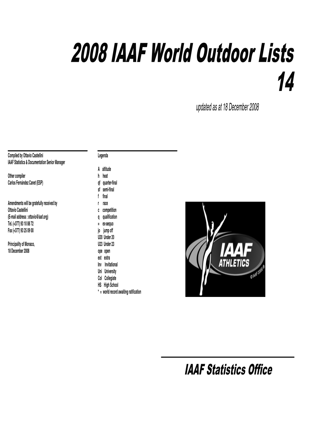 2008 IAAF World Outdoor Lists 14