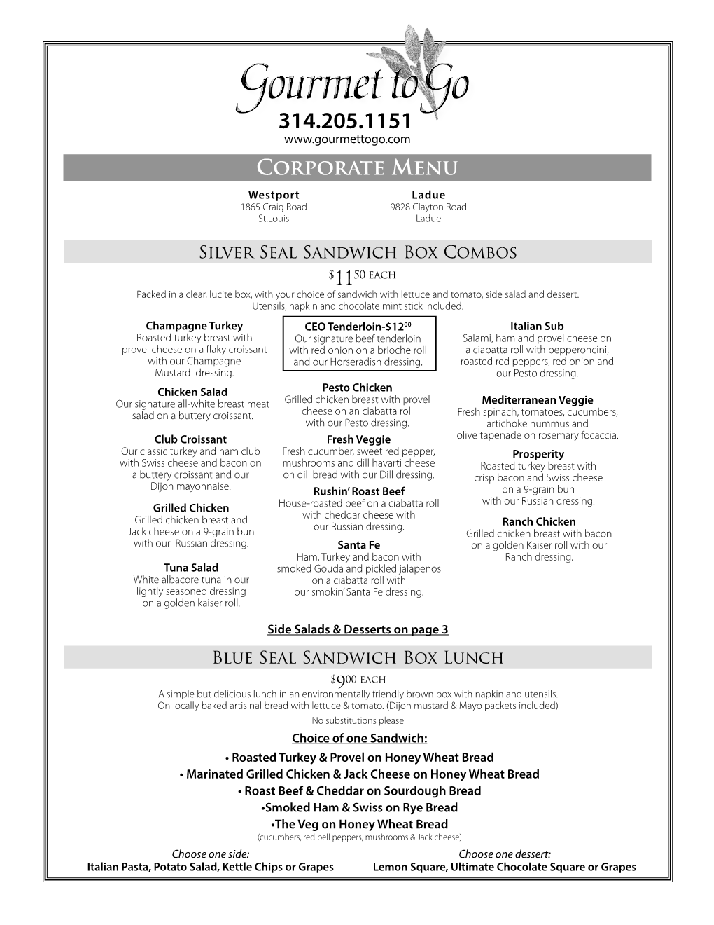 Corporate Menu Westport Ladue 1865 Craig Road 9828 Clayton Road St.Louis Ladue