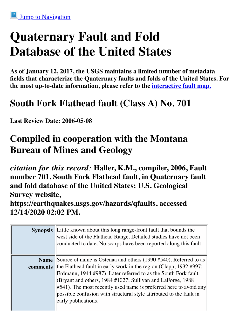 Quaternary Fault and Fold Database of the United States