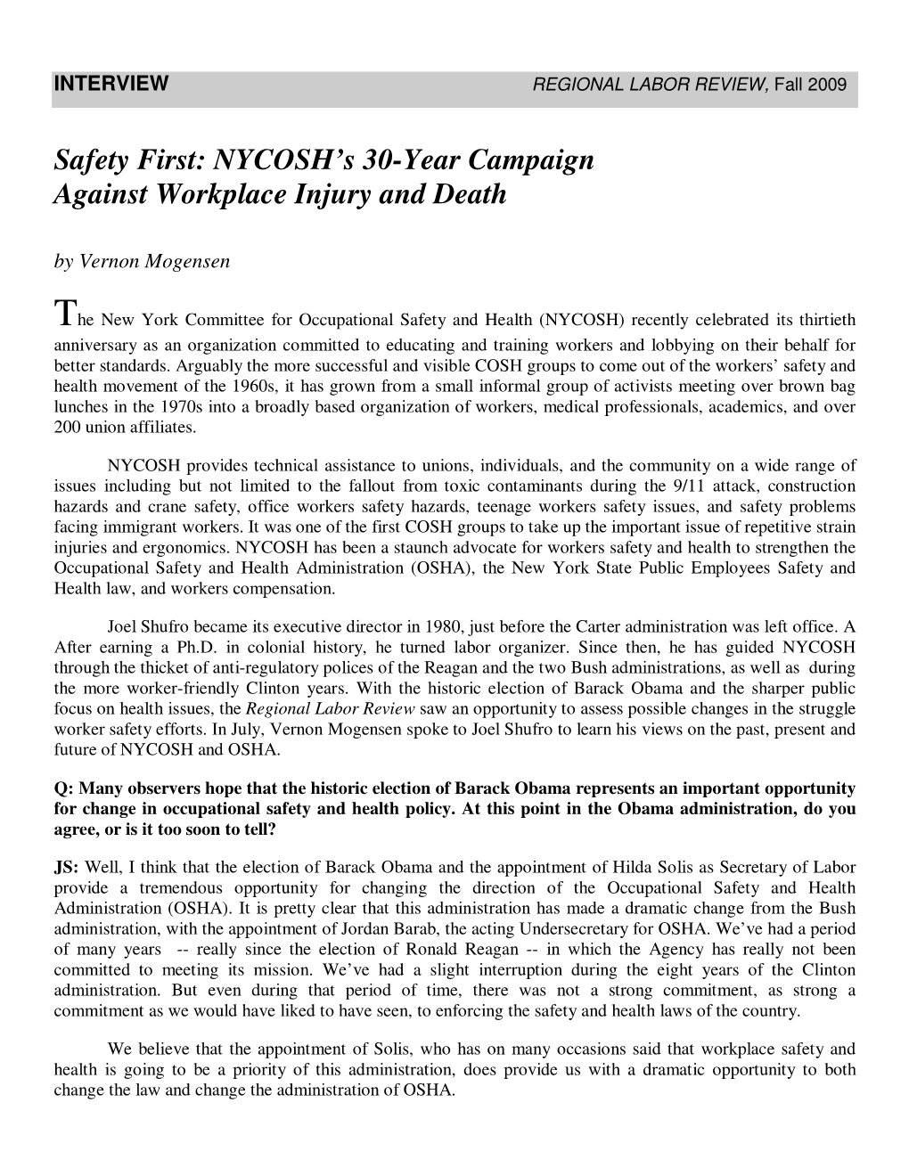 Safety First: NYCOSH’S 30-Year Campaign Against Workplace Injury and Death