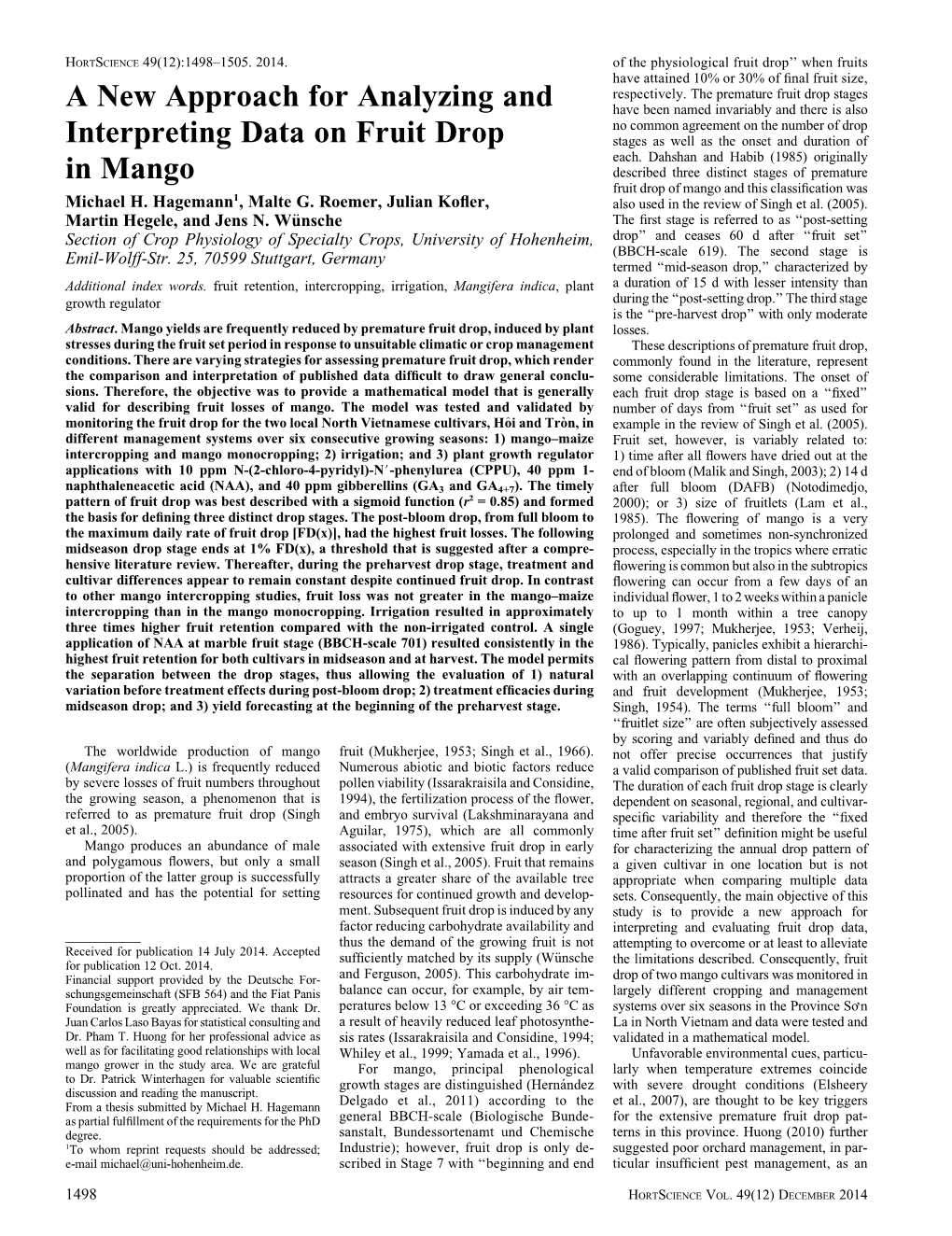 A New Approach for Analyzing and Interpreting Data on Fruit Drop In