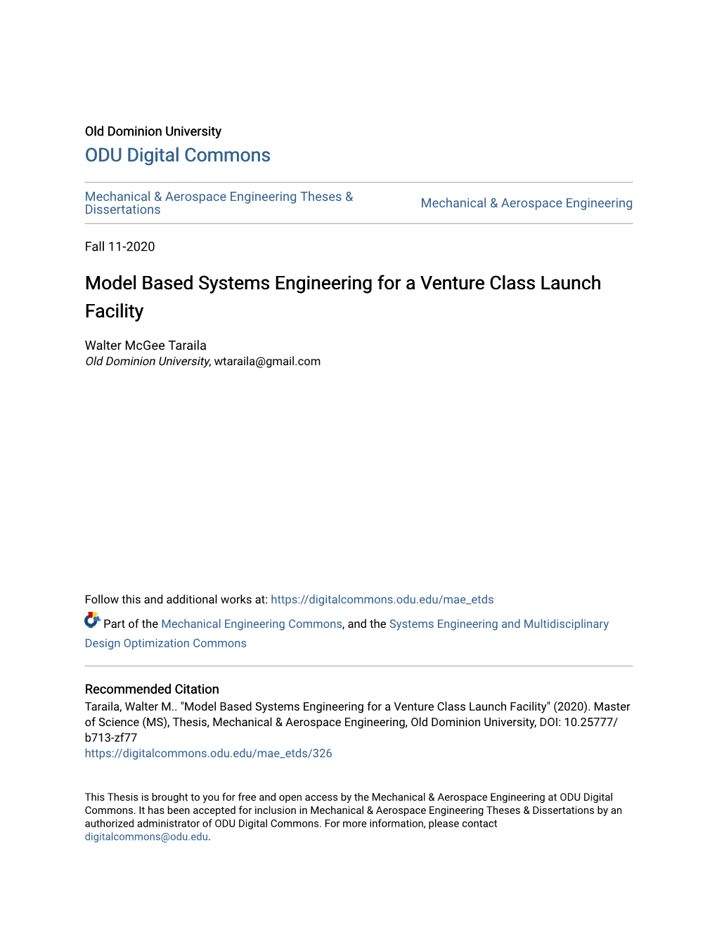 Model Based Systems Engineering for a Venture Class Launch Facility