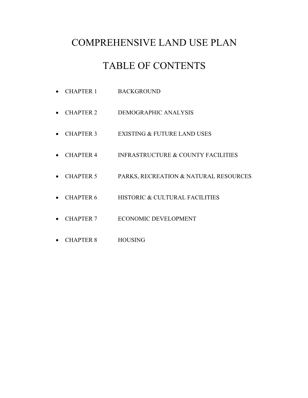 Comprehensive Land Use Plan Table