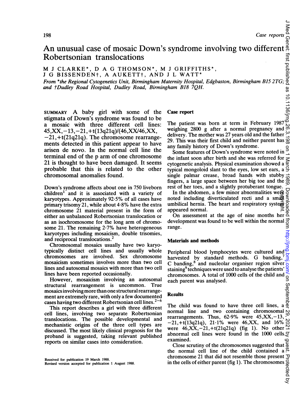 An Unusual Case of Mosaic Down's Syndrome Involving Two Different