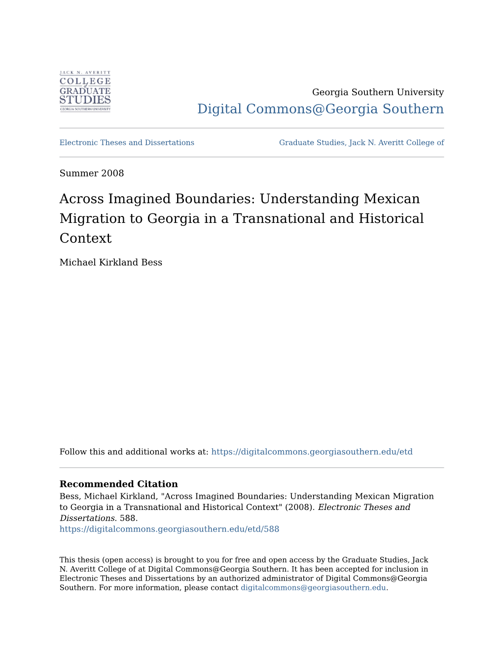 Across Imagined Boundaries: Understanding Mexican Migration to Georgia in a Transnational and Historical Context