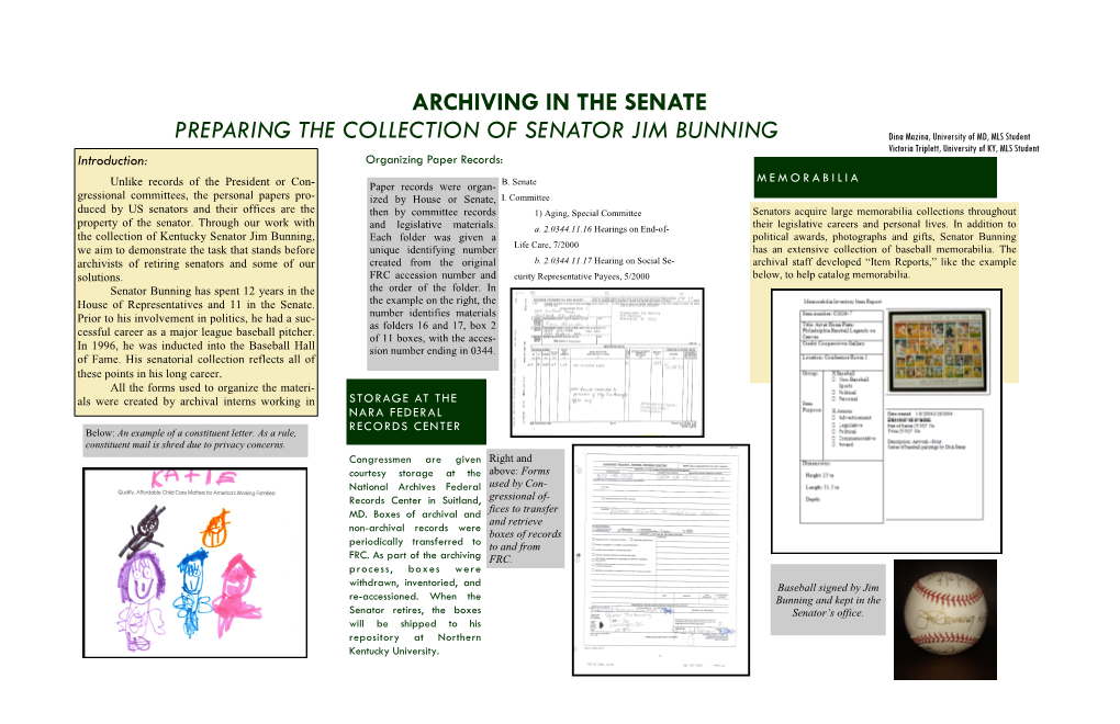 Archiving in the Senate Preparing the Collection