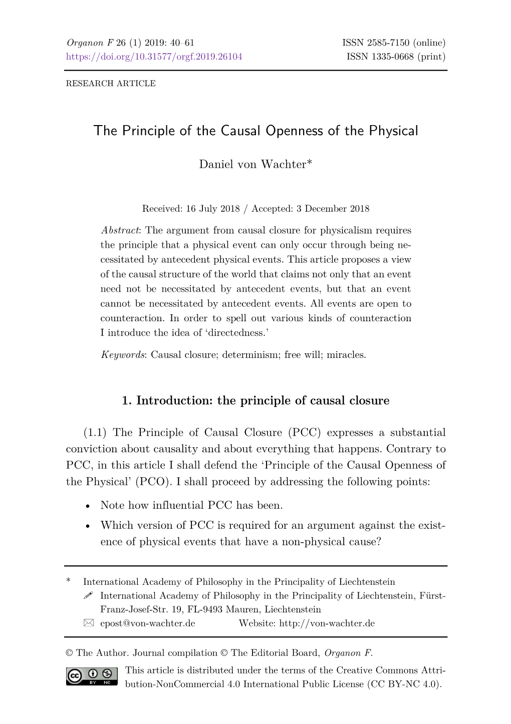 The Principle of the Causal Openness of the Physical