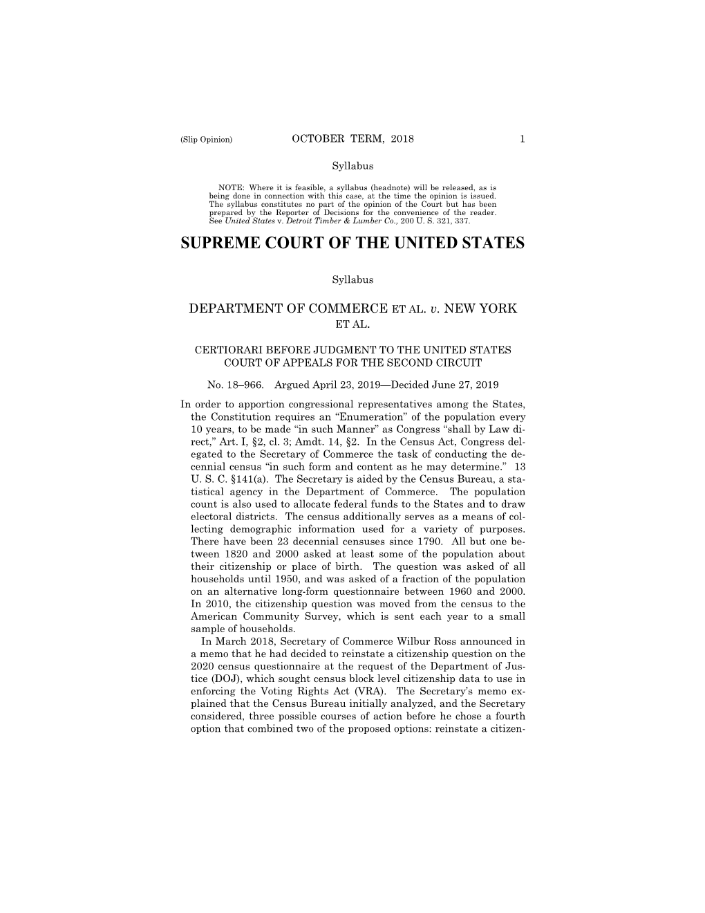 18-966 Department of Commerce V. New York (06/27