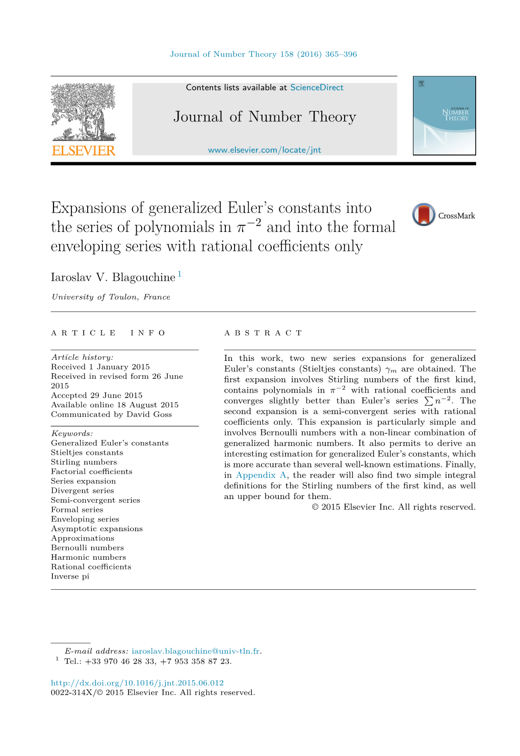 Expansions of Generalized Euler's Constants Into the Series Of