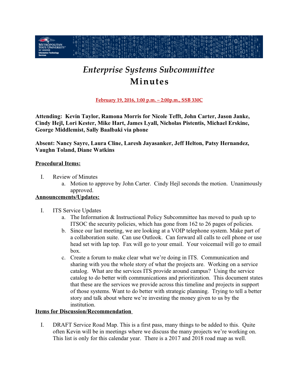 Enterprise Systems Subcommittee