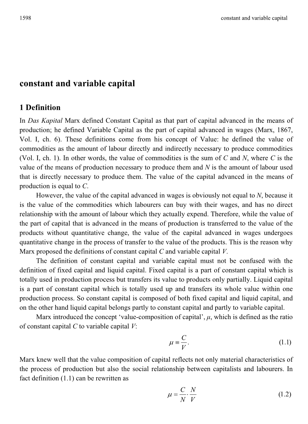 Constant and Variable Capital