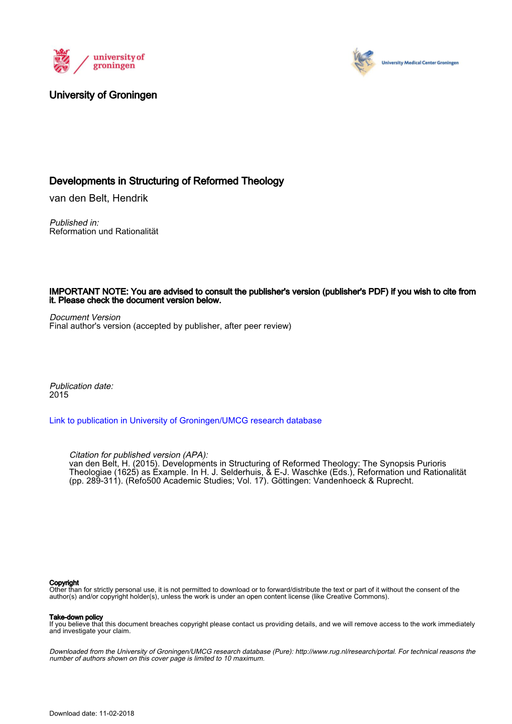 University of Groningen Developments in Structuring Of