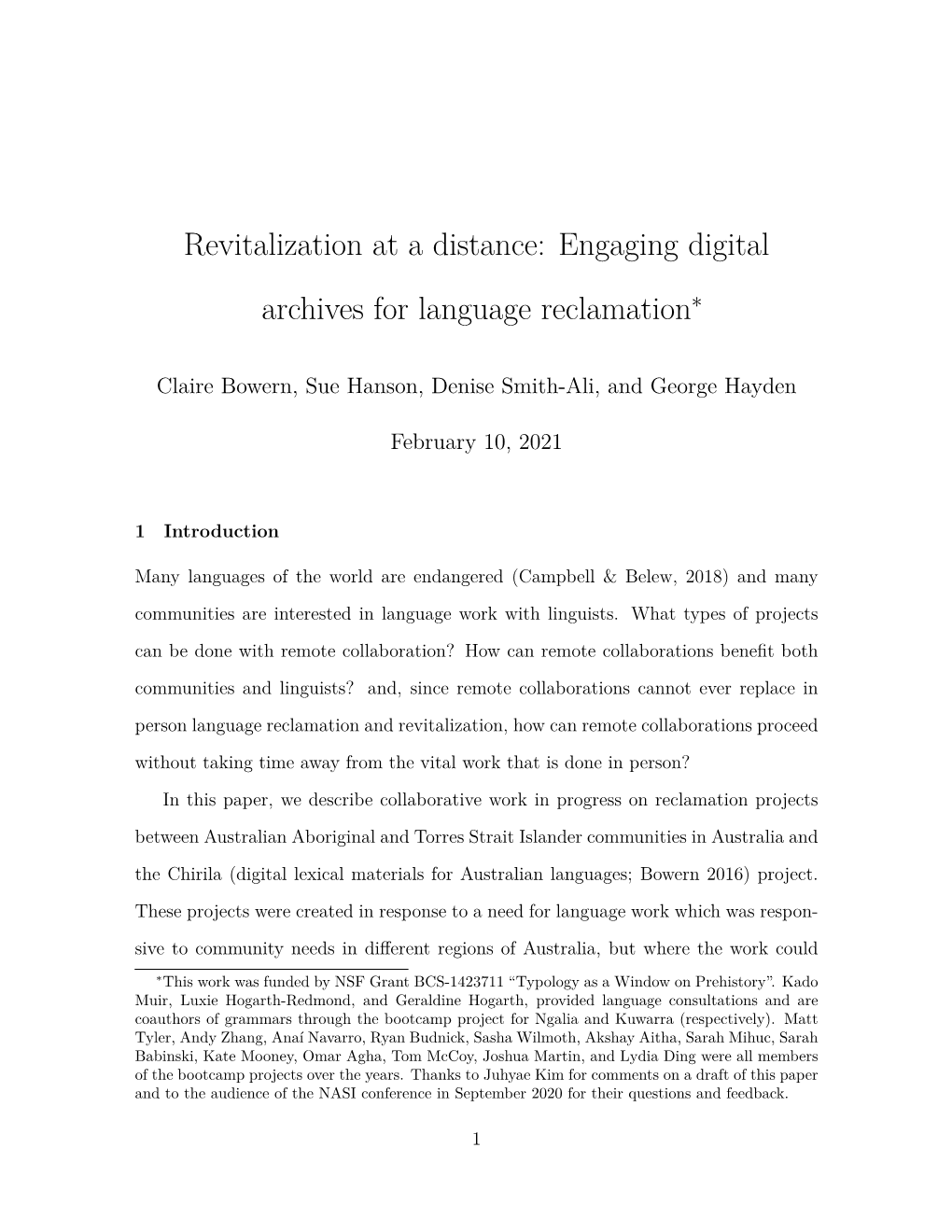 Revitalization at a Distance: Engaging Digital Archives for Language Reclamation∗