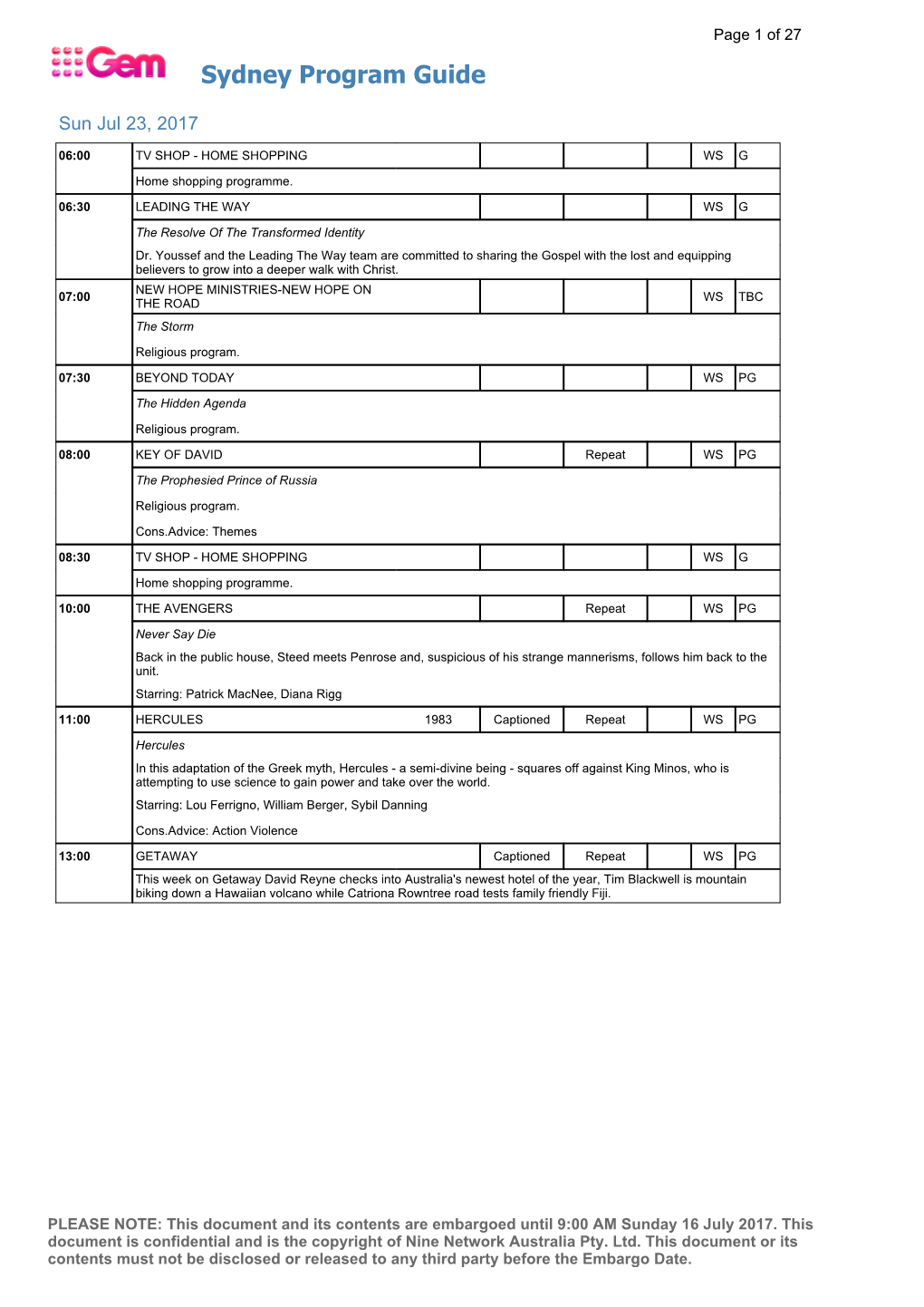 Sydney Program Guide