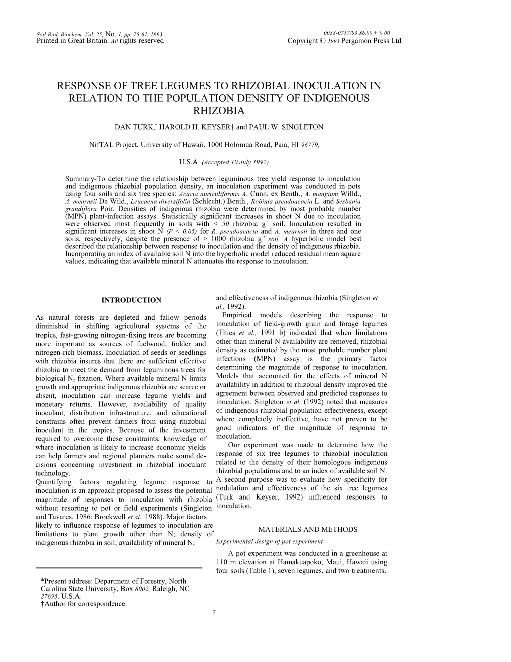 Soil Biol. Biochem. Vol. 25, No. 1, Pp. 75-81, 1993 Printed in Great Britain. All Rights