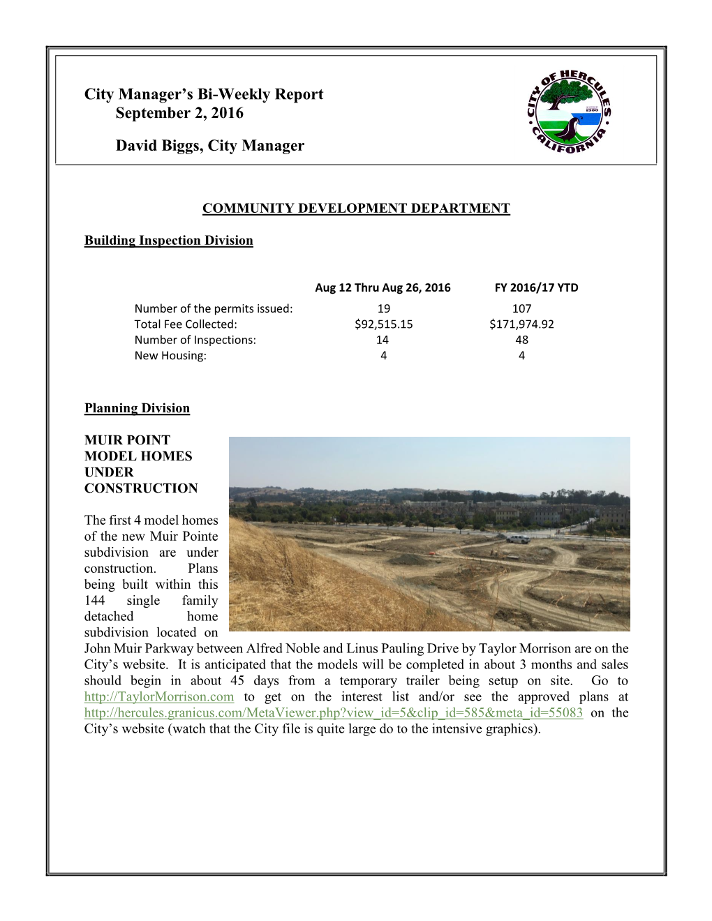 City Manager's Report 09-02-16