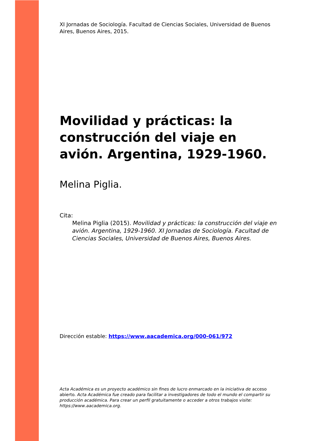 La Construcción Del Viaje En Avión. Argentina, 1929-1960