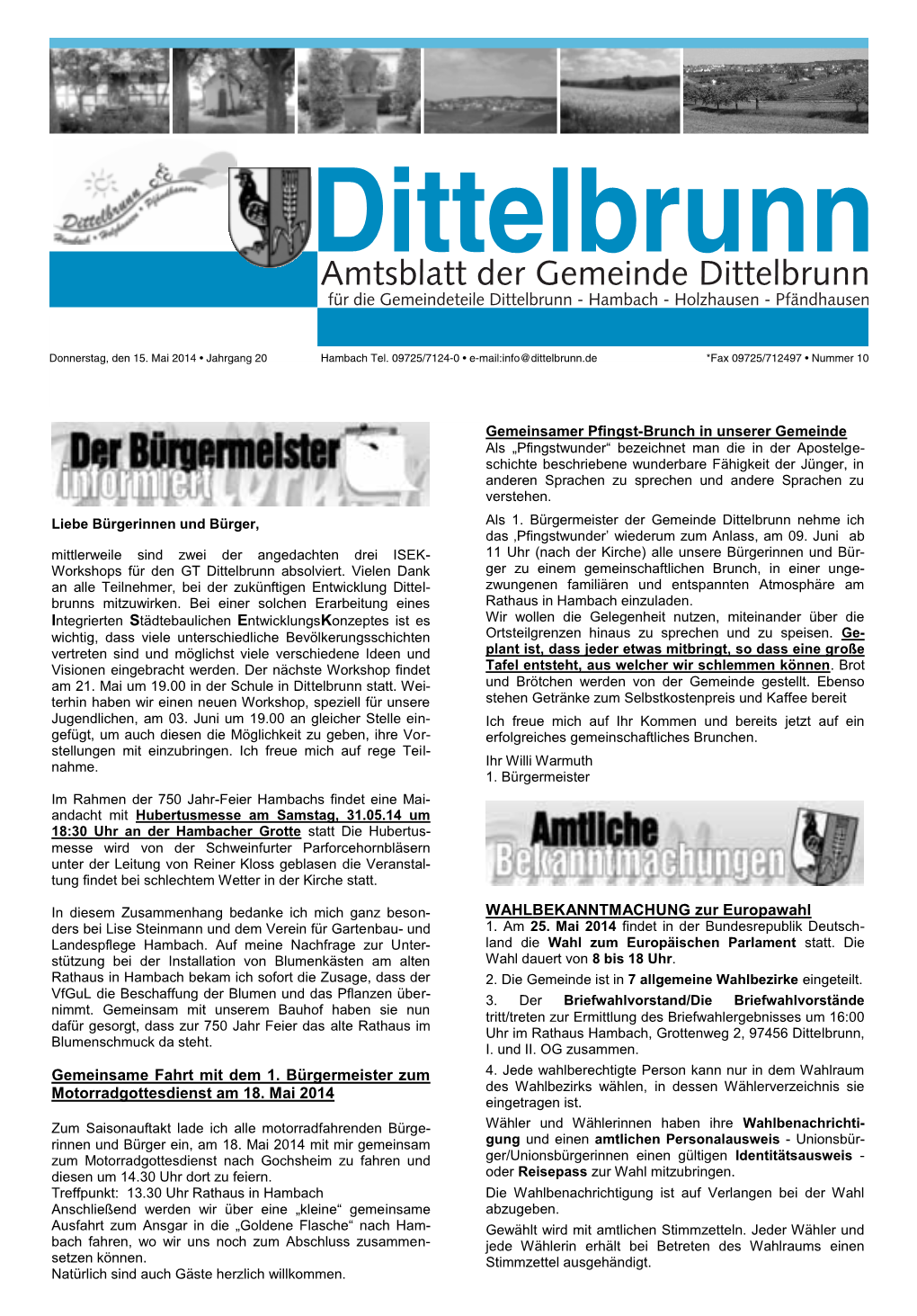 Amtsblatt Der Gemeinde Dittelbrunn Für Die Gemeindeteile Dittelbrunn - Hambach - Holzhausen - Pfändhausen