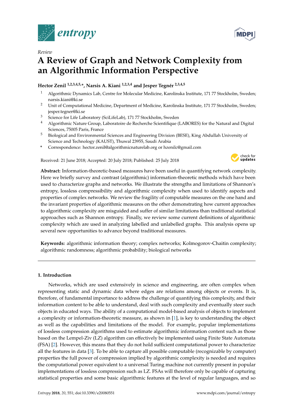 A Review of Graph and Network Complexity from an Algorithmic Information Perspective