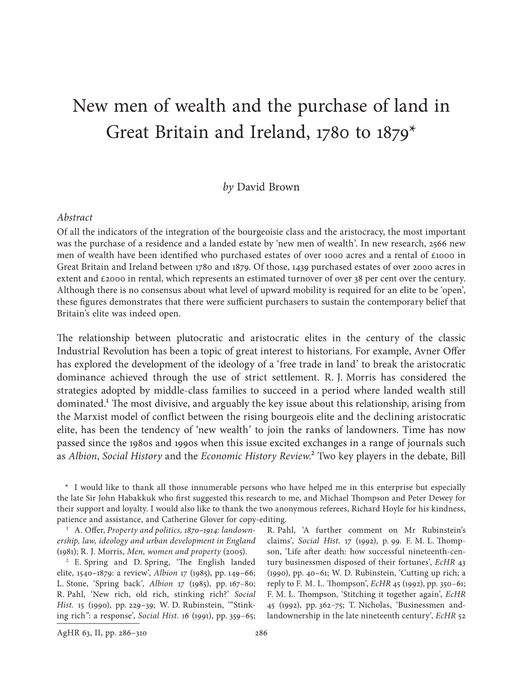New Men of Wealth and the Purchase of Land in Great Britain and Ireland, 1780 to 1879*