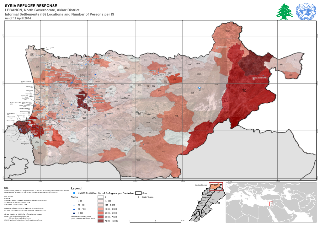 SYRIA REFUGEE RESPONSE LEBANON, North Governorate, Akkar District Informal Settlements (IS) Locations and Number of Persons Per IS As of 11 April 2014