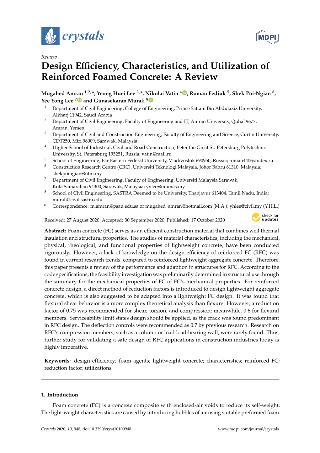 Design Efficiency, Characteristics, and Utilization of Reinforced Foamed
