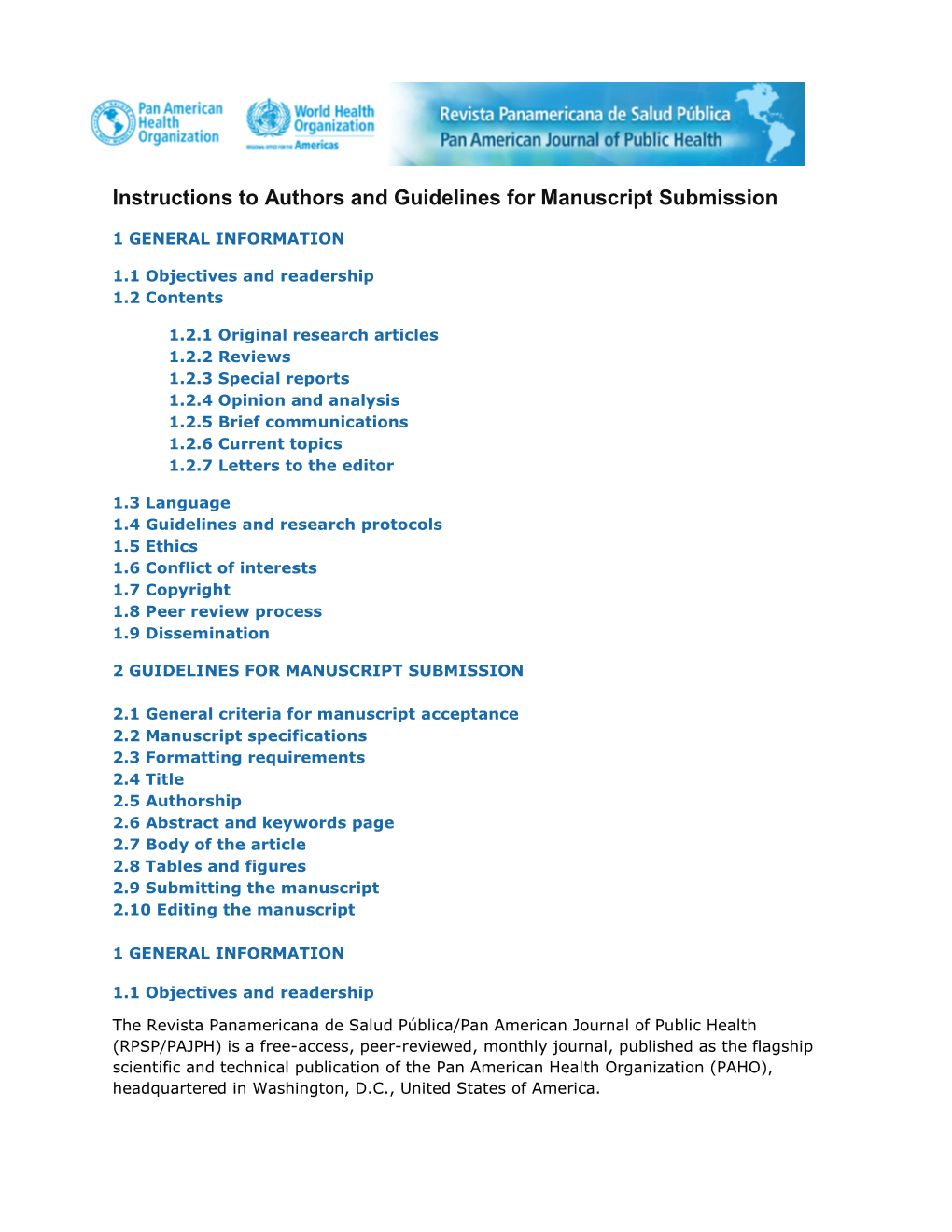 Instructions to Authors and Guidelines for Manuscript Submission