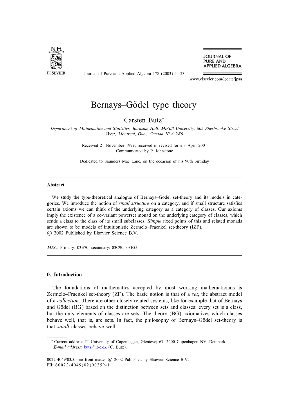 Bernays–G Odel Type Theory