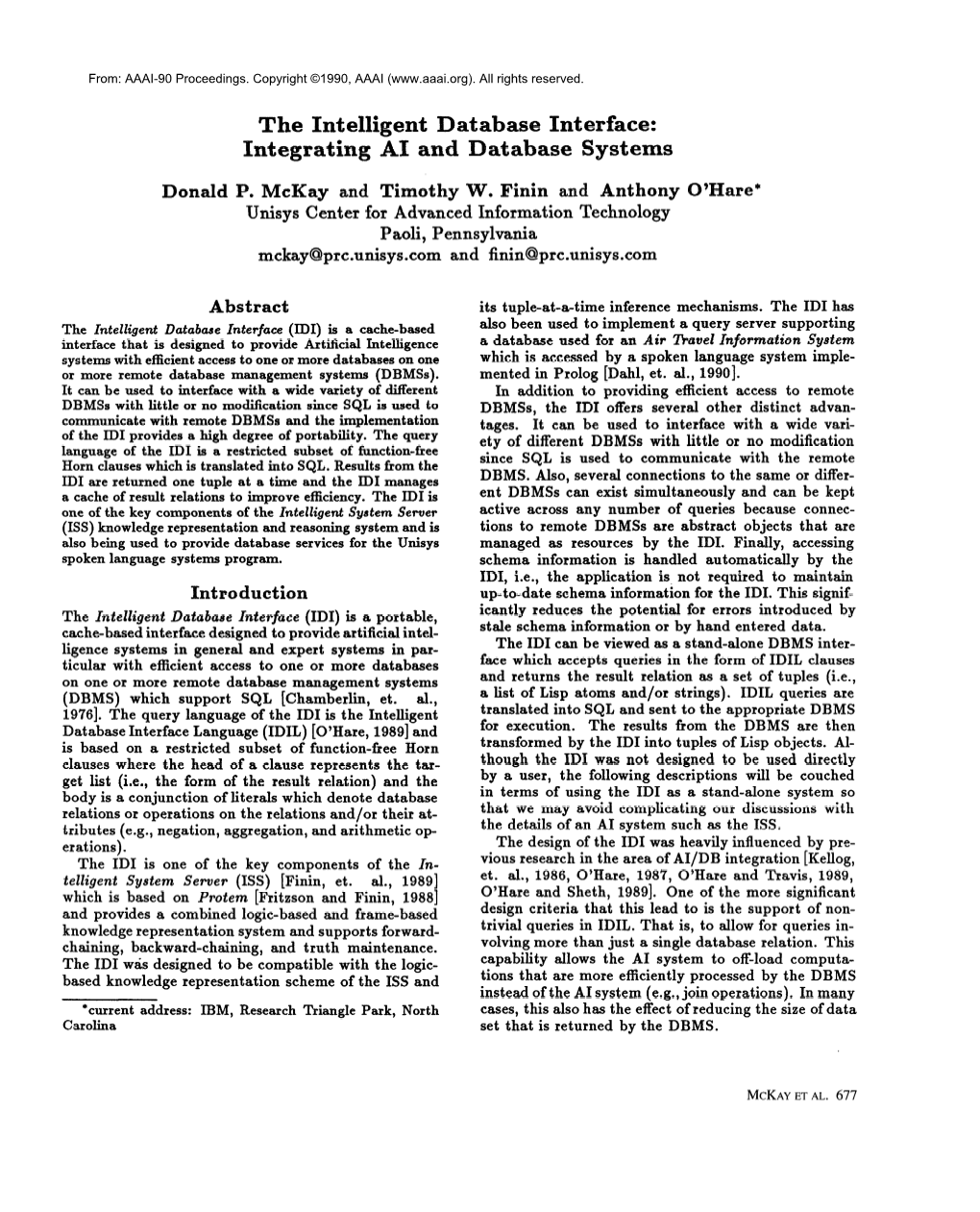 1990-The Intelligent Database Interface: Integrating AI And