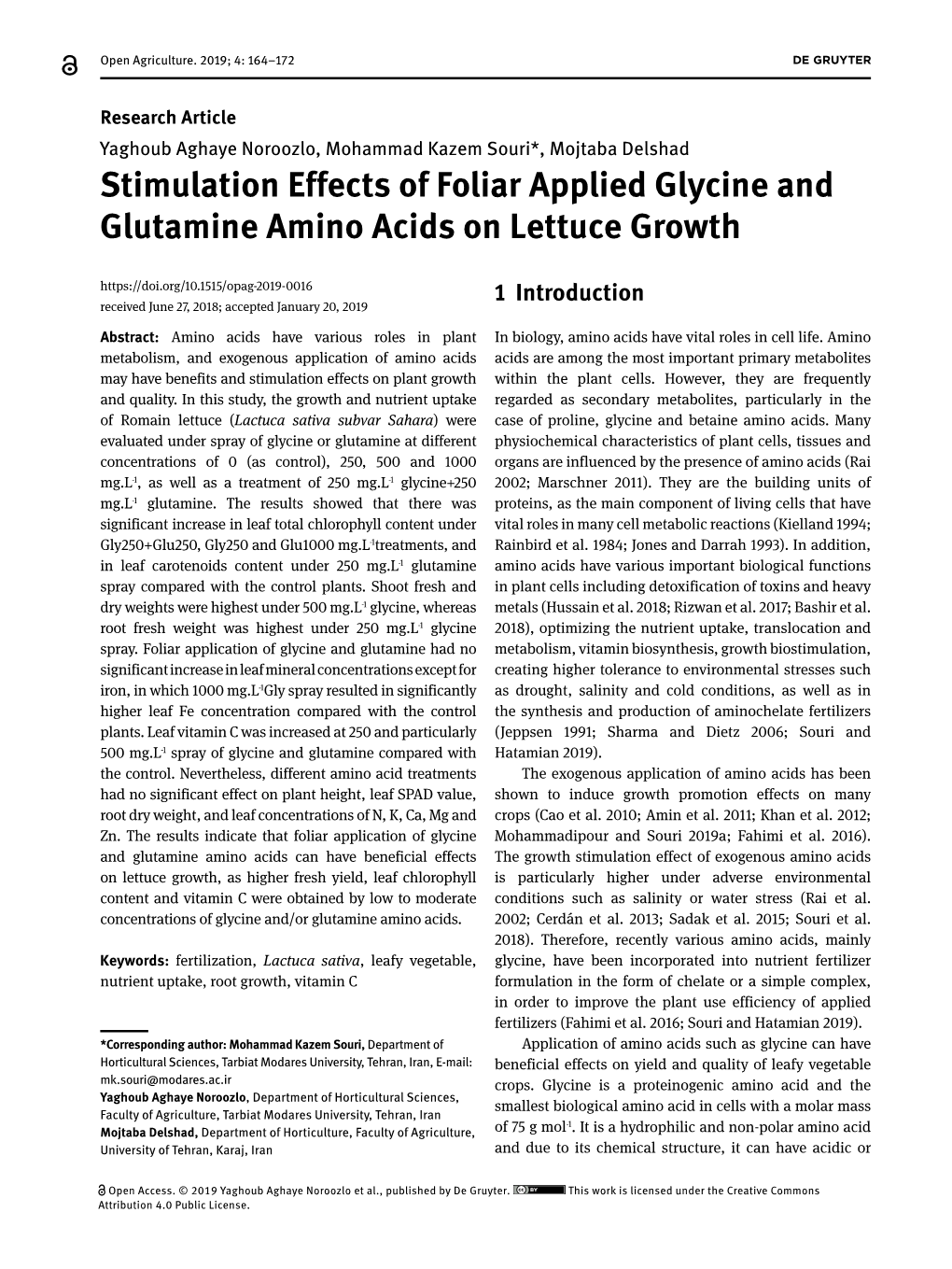 Stimulation Effects of Foliar Applied Glycine and Glutamine Amino Acids